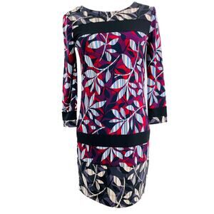 BCBGMAXAZIRA Multicolor Stripe Floral Print Knit Dress Long Sleeve Border Hem XS